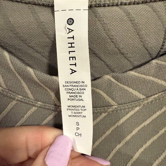 Athleta Momentum Printed Top Long Sleeve Tan Cream Size S‎ - Picture 3 of 7